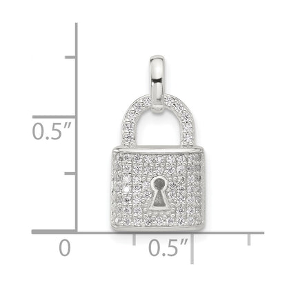 Sterling Silver E-Coated CZ Lock Pendant