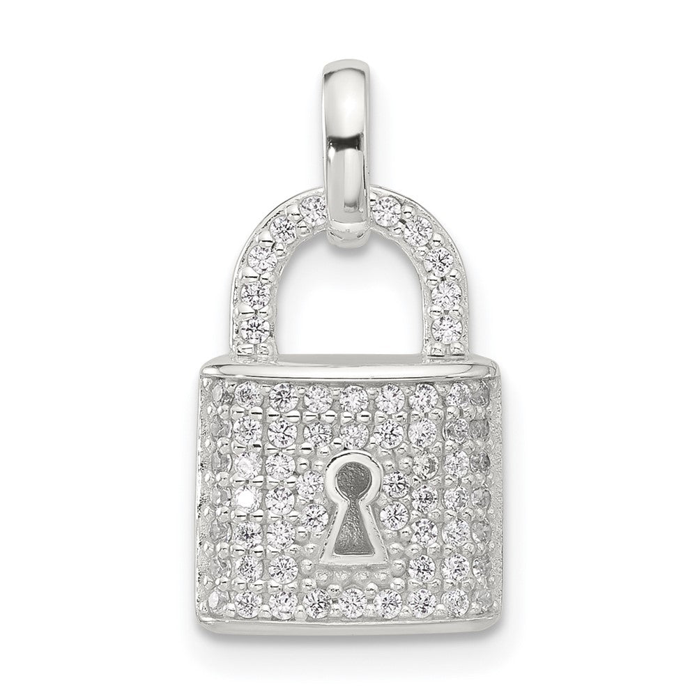 Sterling Silver E-Coated CZ Lock Pendant