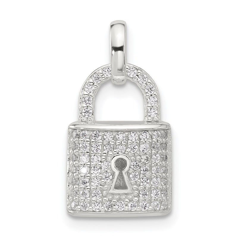 Sterling Silver E-Coated CZ Lock Pendant