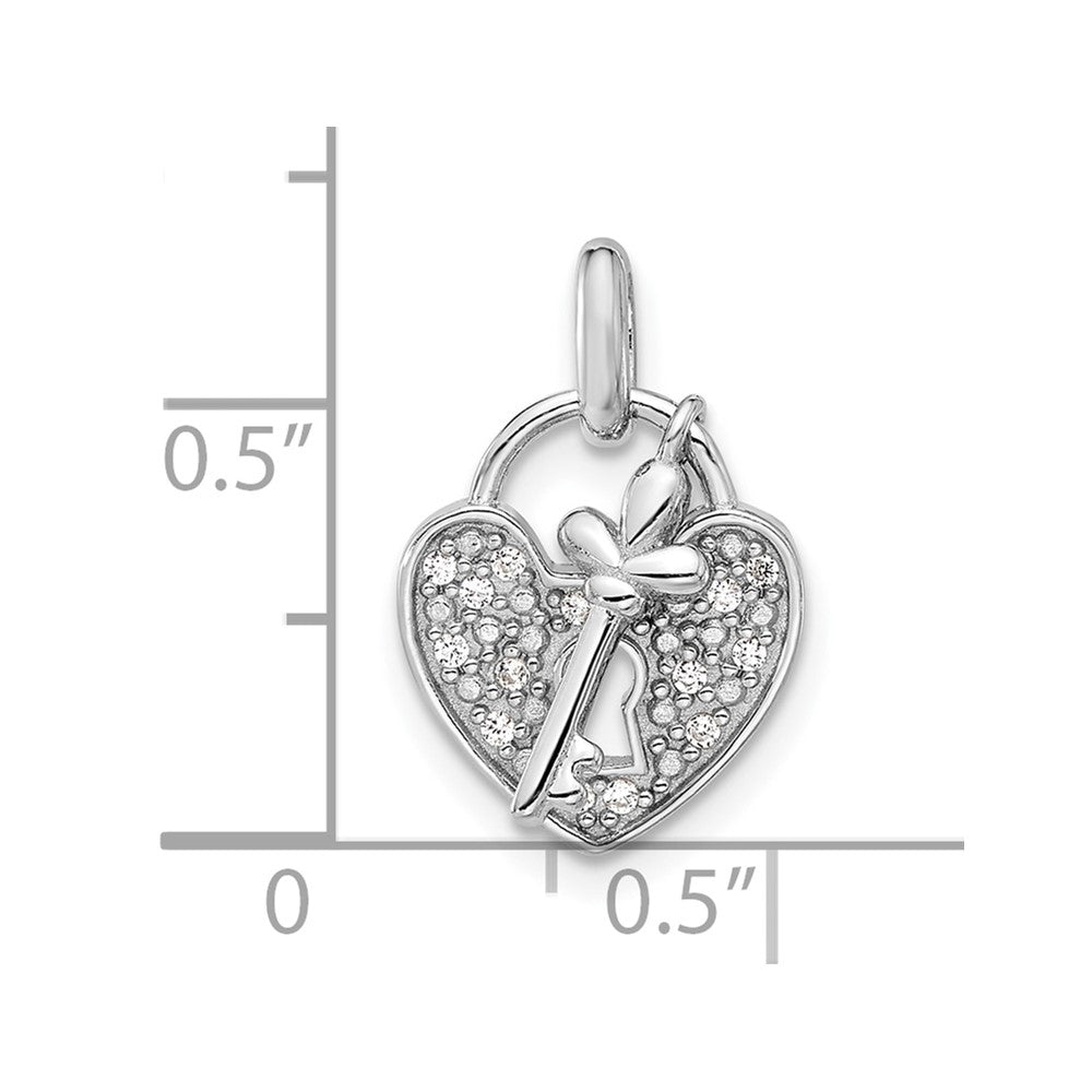 Sterling Silver Rhodium-Plated CZ Key and Heart Pendant
