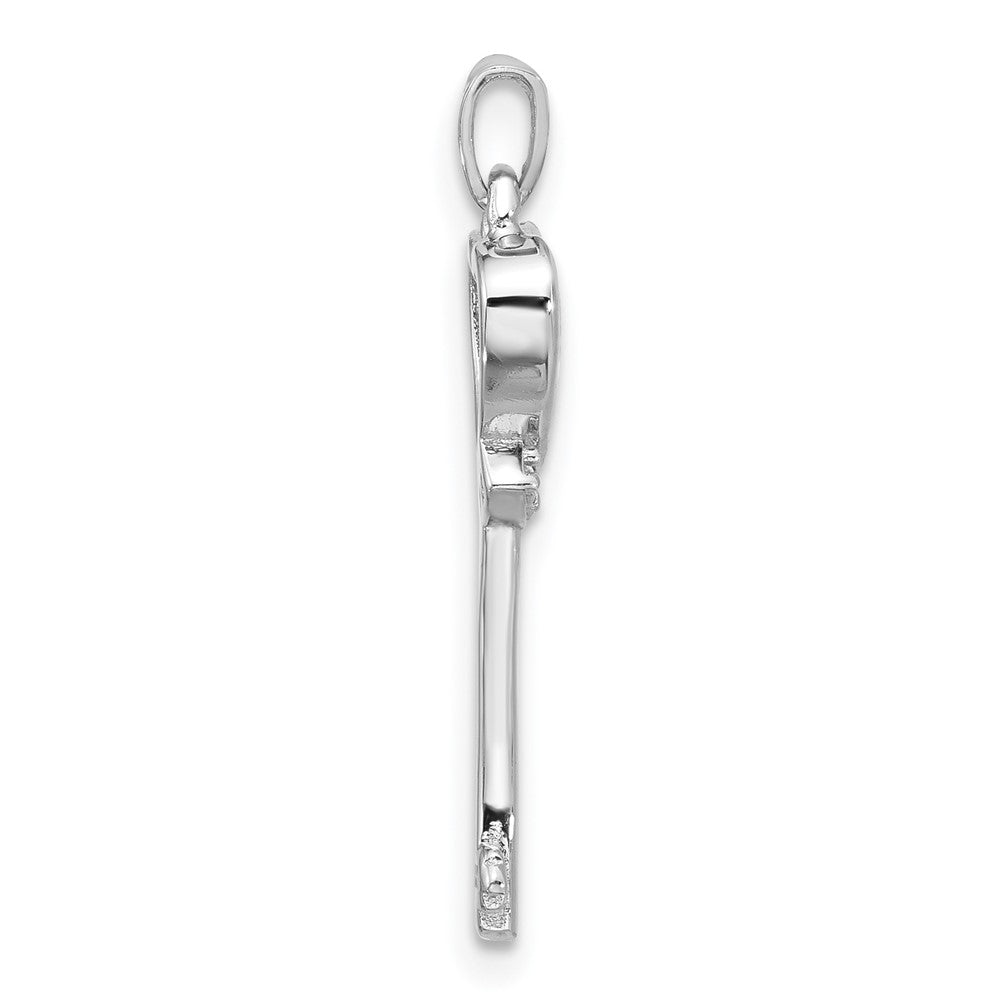Sterling Silver Rhodium-Plated Polished Criss Cross CZ Heart Key Pendant
