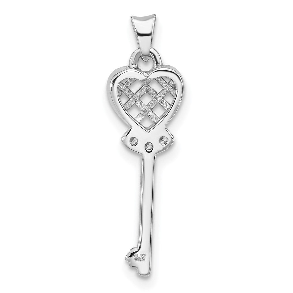 Sterling Silver Rhodium-Plated Polished Criss Cross CZ Heart Key Pendant