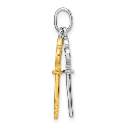 Sterling Silver Rhodium and Gold-Tone 2 Piece Dangle Key Pendant