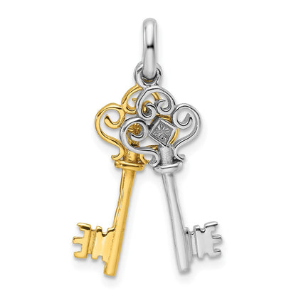 Sterling Silver Rhodium and Gold-Tone 2 Piece Dangle Key Pendant