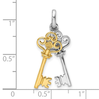 Sterling Silver Rhodium and Gold-Tone 2 Piece Dangle Key Pendant