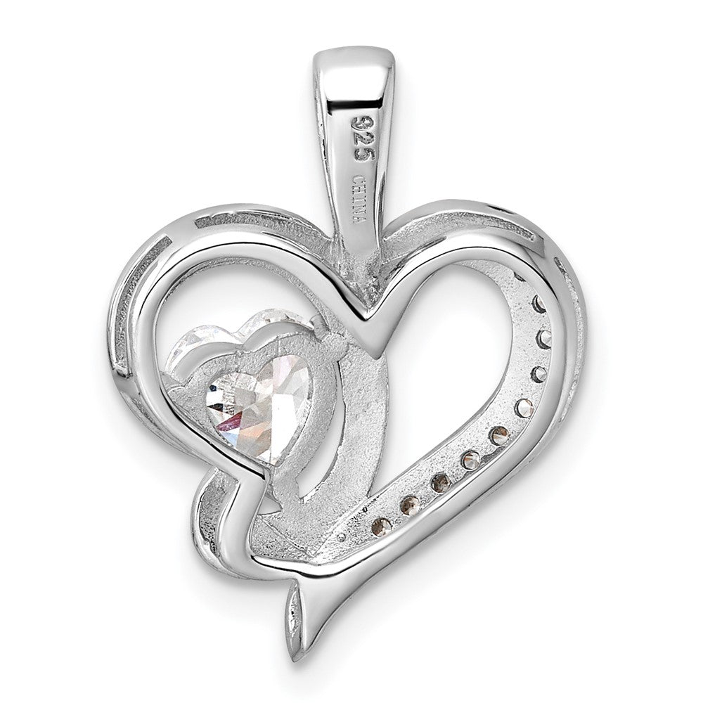 Sterling Silver Rhodium-Plated CZ Heart Pendant