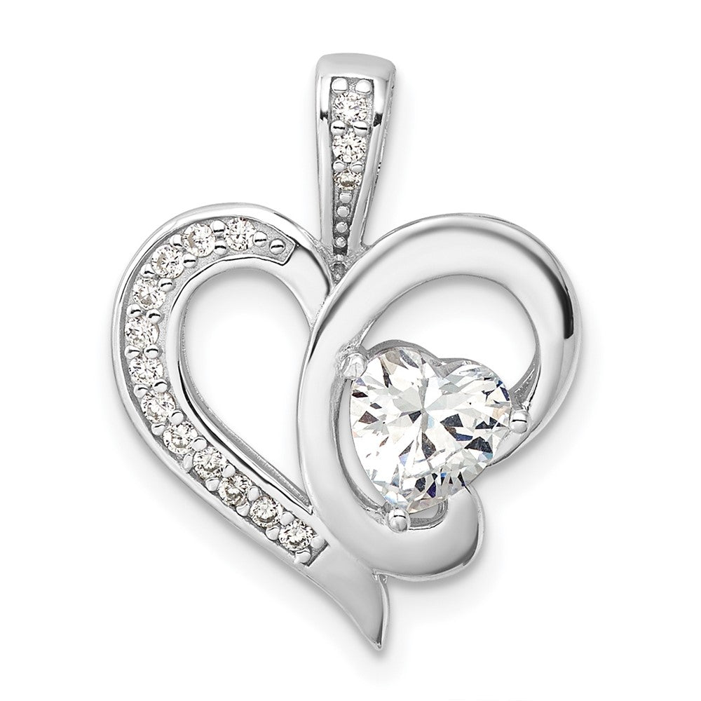 Sterling Silver Rhodium-Plated CZ Heart Pendant