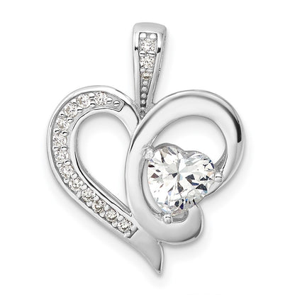 Sterling Silver Rhodium-Plated CZ Heart Pendant