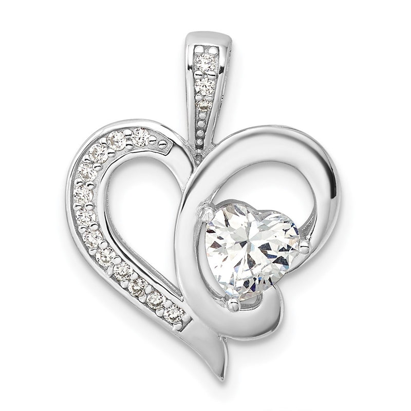 Sterling Silver Rhodium-Plated CZ Heart Pendant