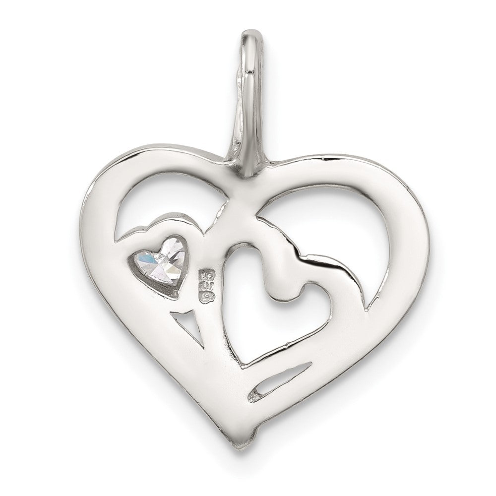 Sterling Silver E-Coat and Rose-Tone CZ Hearts Pendant