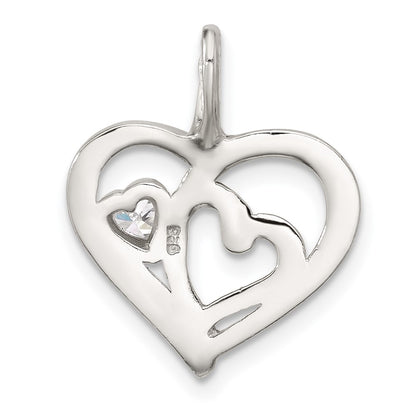 Sterling Silver E-Coat and Rose-Tone CZ Hearts Pendant