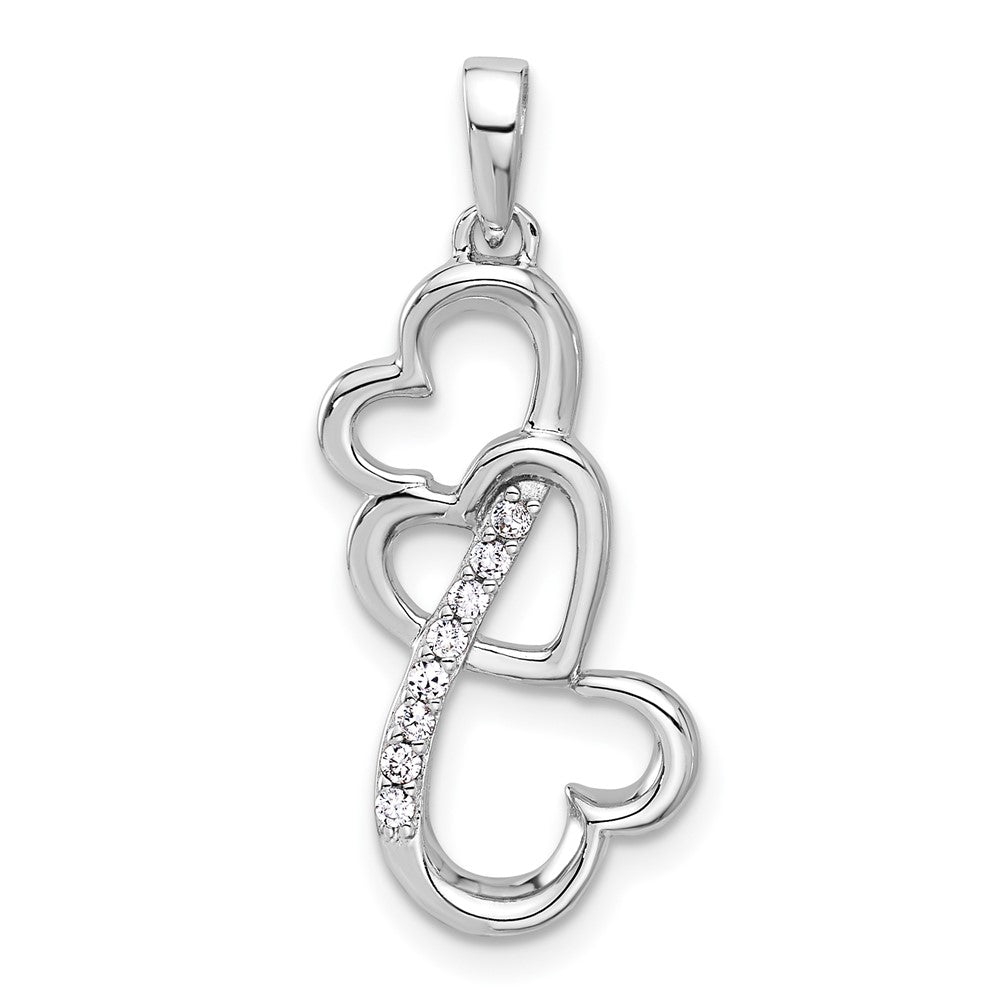 Sterling Silver Rhodium-Plated Polished CZ Open Triple Heart Pendant