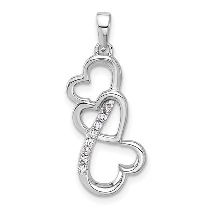 Sterling Silver Rhodium-Plated Polished CZ Open Triple Heart Pendant