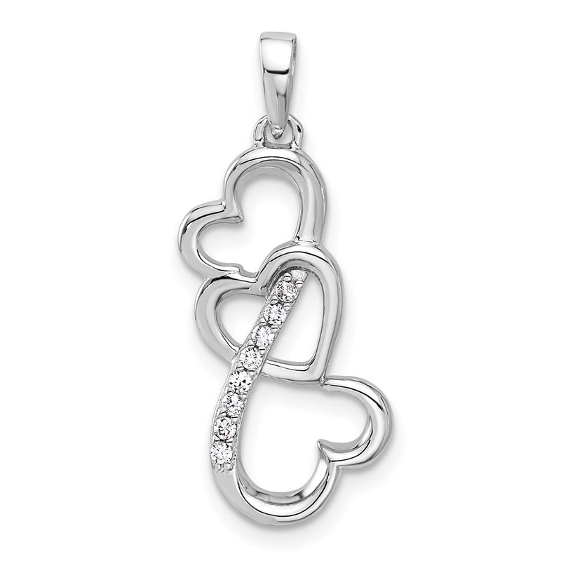 Sterling Silver Rhodium-Plated Polished CZ Open Triple Heart Pendant