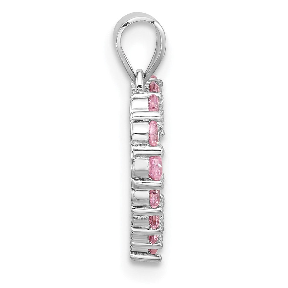 Sterling Silver Rhodium-Plated Pink CZ Heart Pendant