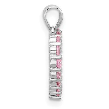 Sterling Silver Rhodium-Plated Pink CZ Heart Pendant