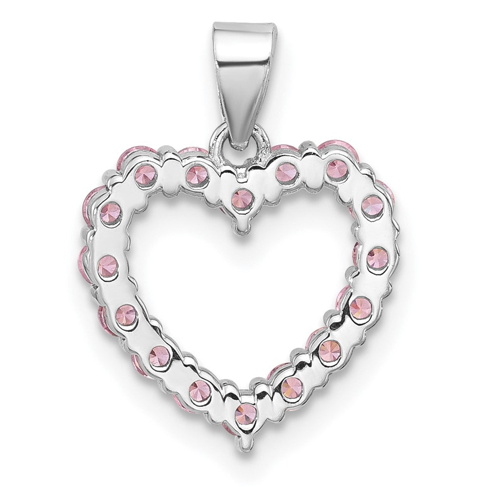 Sterling Silver Rhodium-Plated Pink CZ Heart Pendant