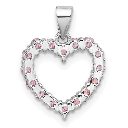Sterling Silver Rhodium-Plated Pink CZ Heart Pendant