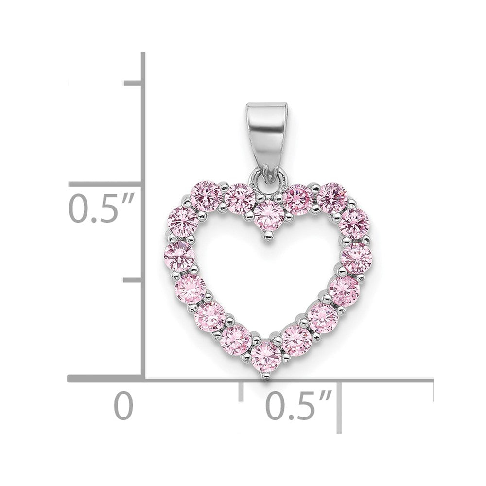 Sterling Silver Rhodium-Plated Pink CZ Heart Pendant