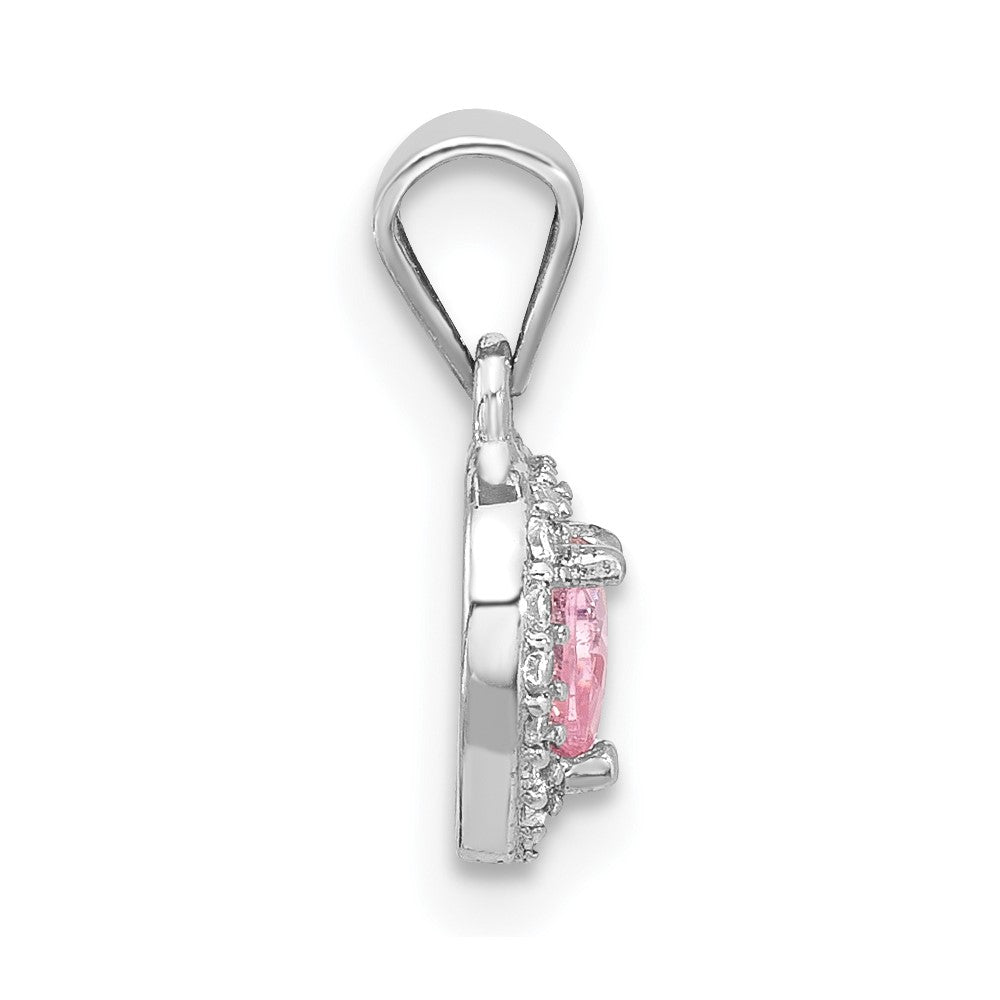 Sterling Silver Rhodium-Plated Clear and Pink CZ Heart Pendant