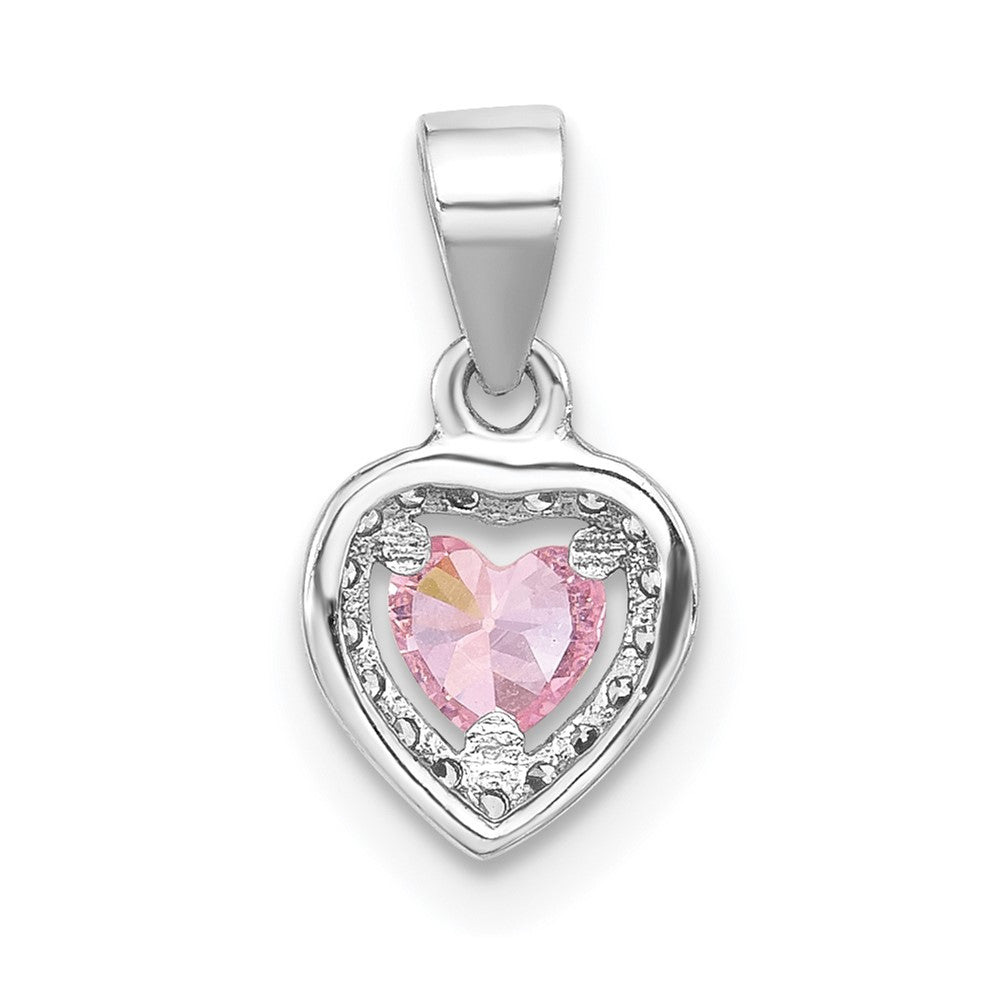 Sterling Silver Rhodium-Plated Clear and Pink CZ Heart Pendant