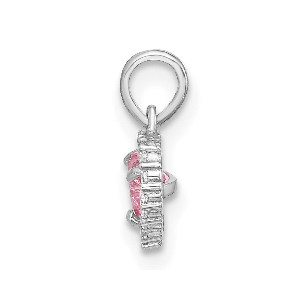 Sterling Silver Rhodium-Plated Polished Pink and White CZ Heart Pendant