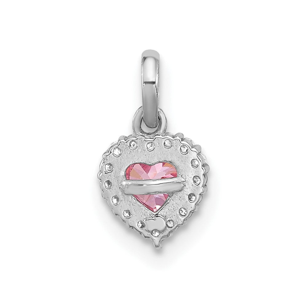 Sterling Silver Rhodium-Plated Polished Pink and White CZ Heart Pendant
