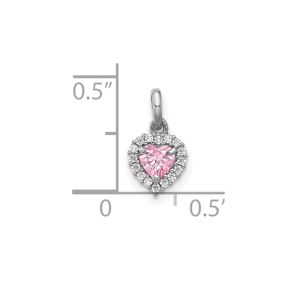 Sterling Silver Rhodium-Plated Polished Pink and White CZ Heart Pendant
