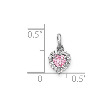 Sterling Silver Rhodium-Plated Polished Pink and White CZ Heart Pendant