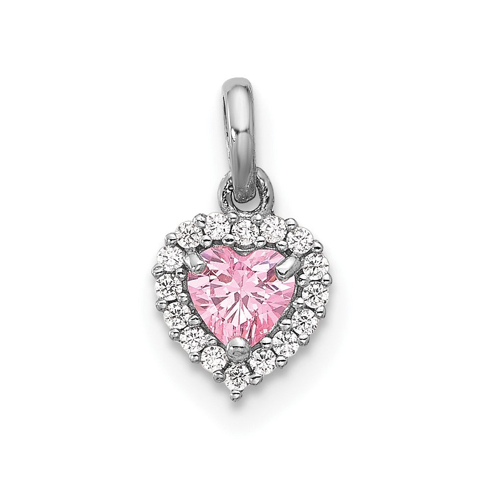 Sterling Silver Rhodium-Plated Polished Pink and White CZ Heart Pendant