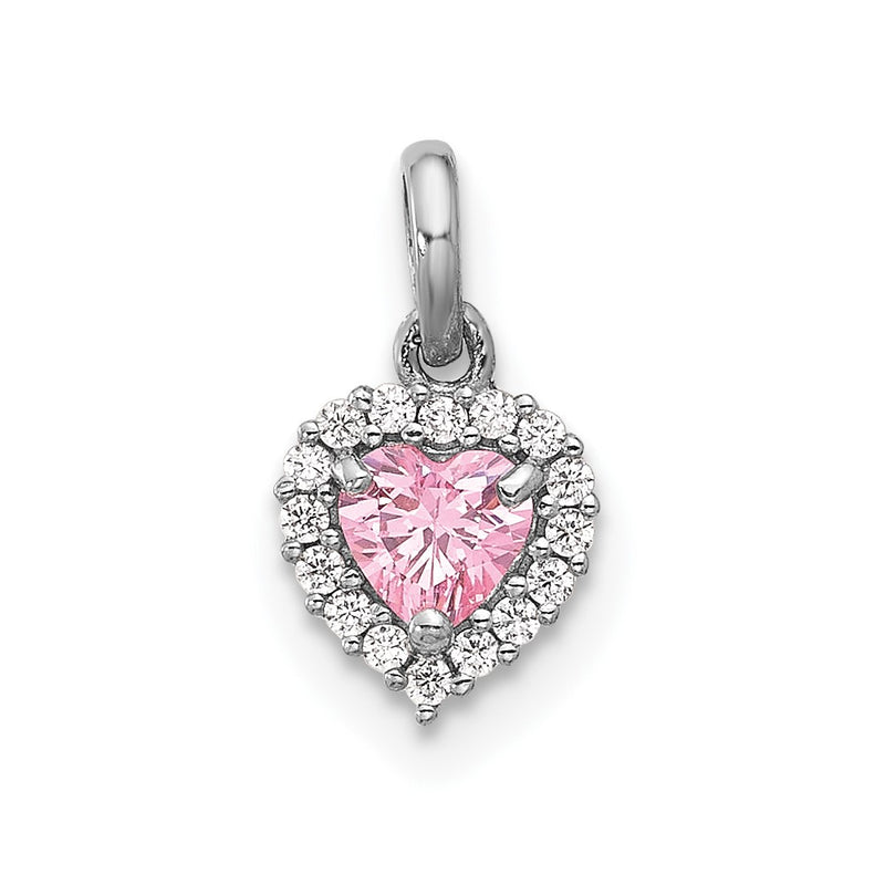 Sterling Silver Rhodium-Plated Polished Pink and White CZ Heart Pendant