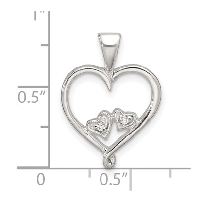 Sterling Silver Polished CZ Open Heart Pendant