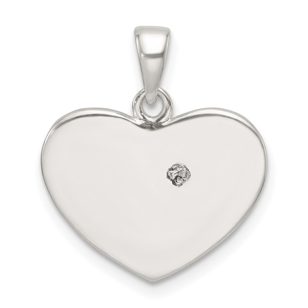 Sterling Silver Rose-Tone Polished and Glitter Fabric CZ Heart Pendant