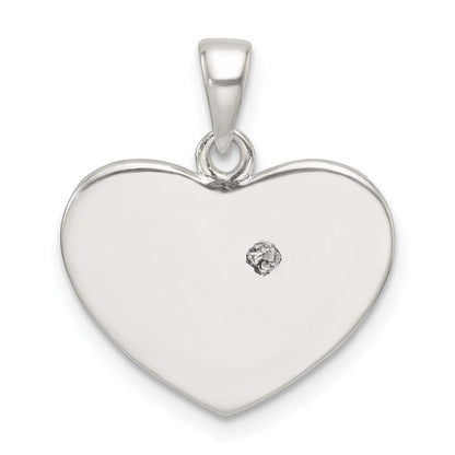 Sterling Silver Rose-Tone Polished and Glitter Fabric CZ Heart Pendant