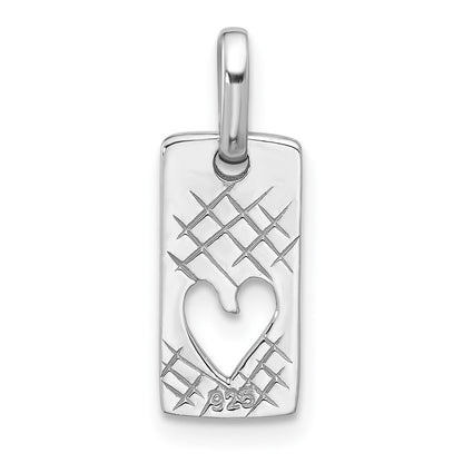 Sterling Silver Rhodium-Plated Rectangle Cutout Heart Pendant
