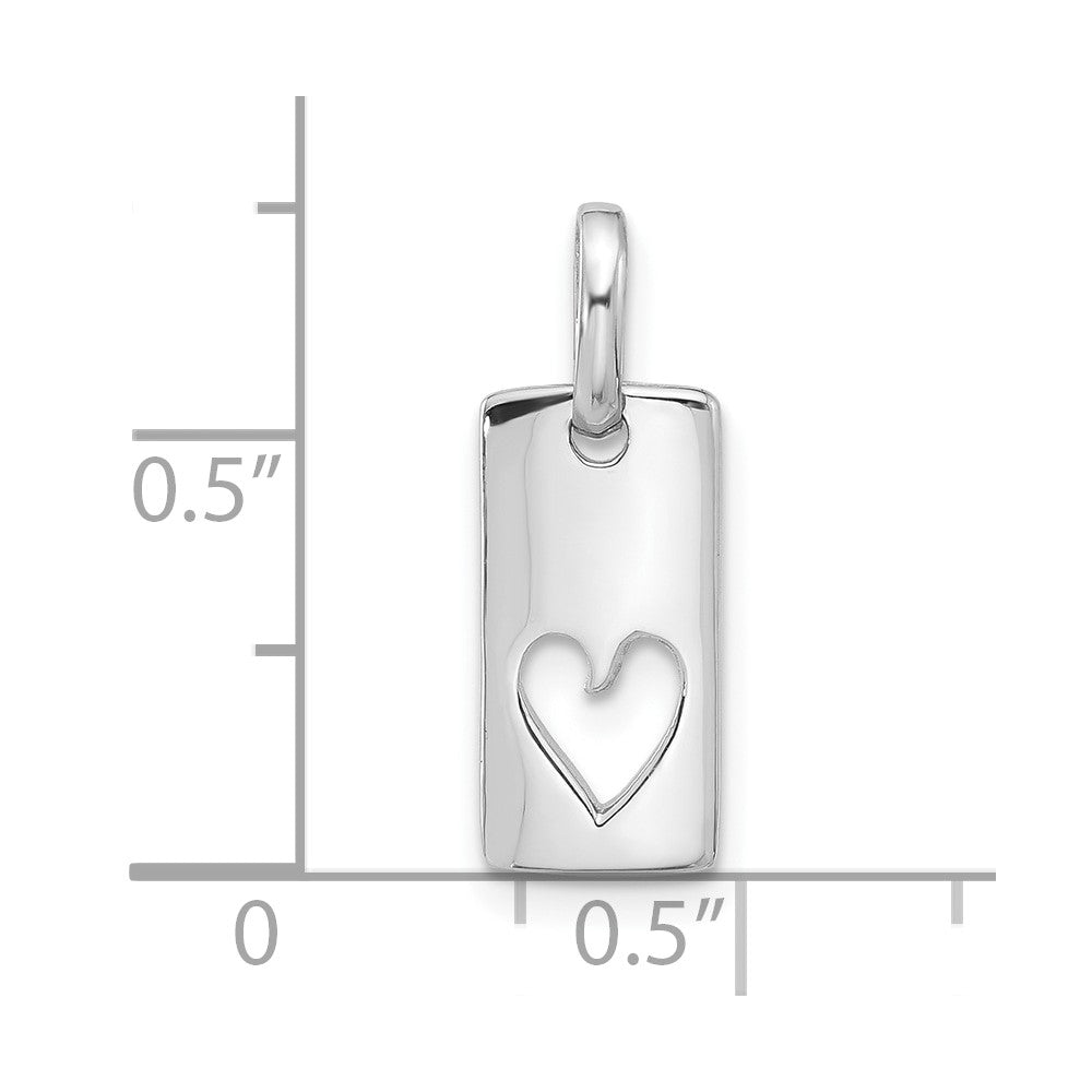 Sterling Silver Rhodium-Plated Rectangle Cutout Heart Pendant