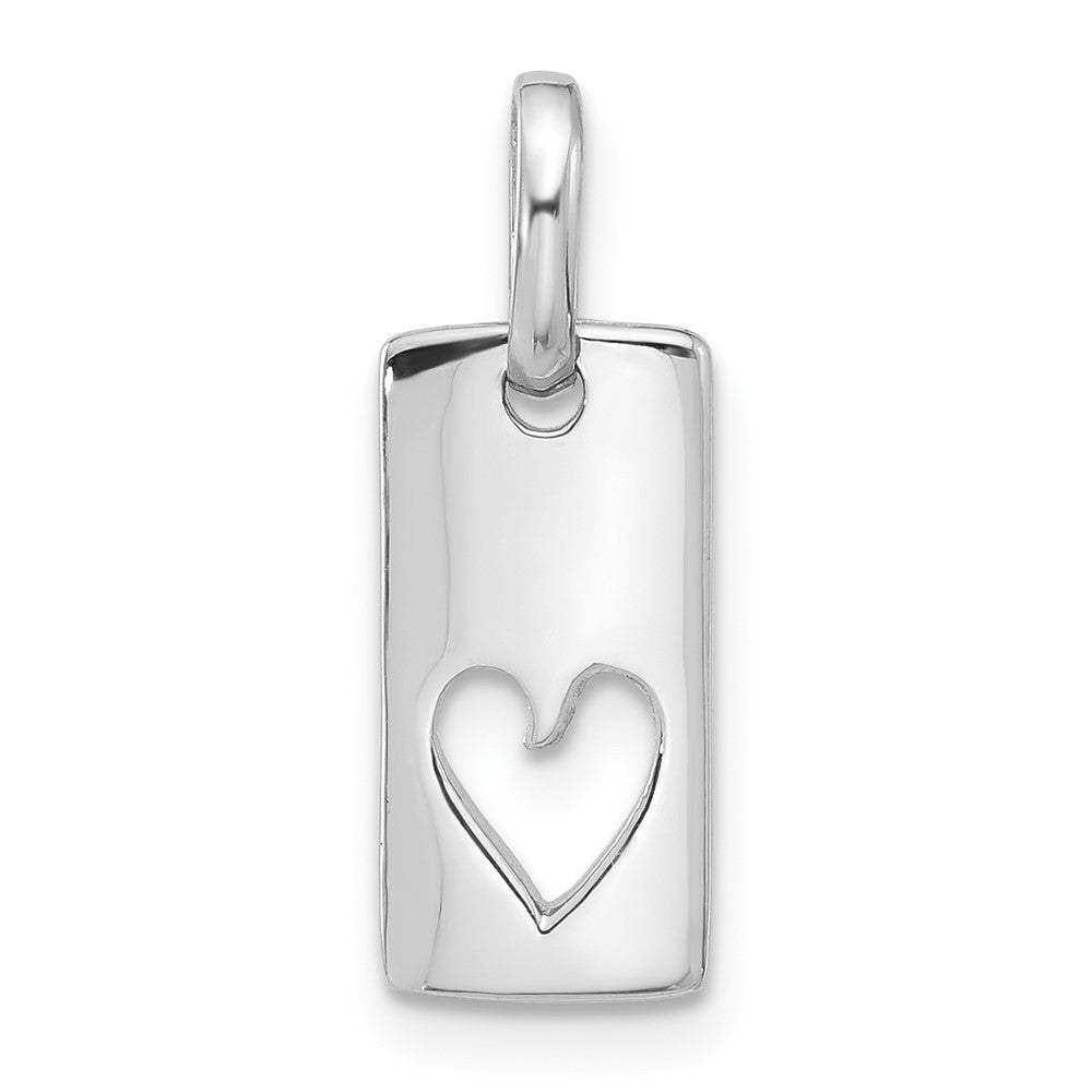 Sterling Silver Rhodium-Plated Rectangle Cutout Heart Pendant