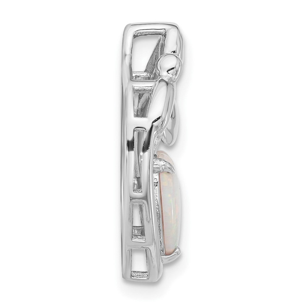 Sterling Silver Rhodium-Plated Created Opal Mother/child Heart Slide