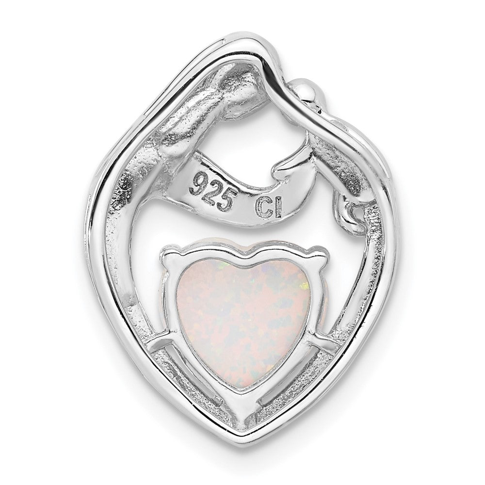 Sterling Silver Rhodium-Plated Created Opal Mother/child Heart Slide
