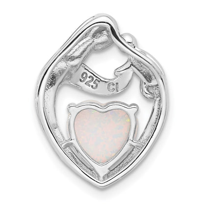 Sterling Silver Rhodium-Plated Created Opal Mother/child Heart Slide