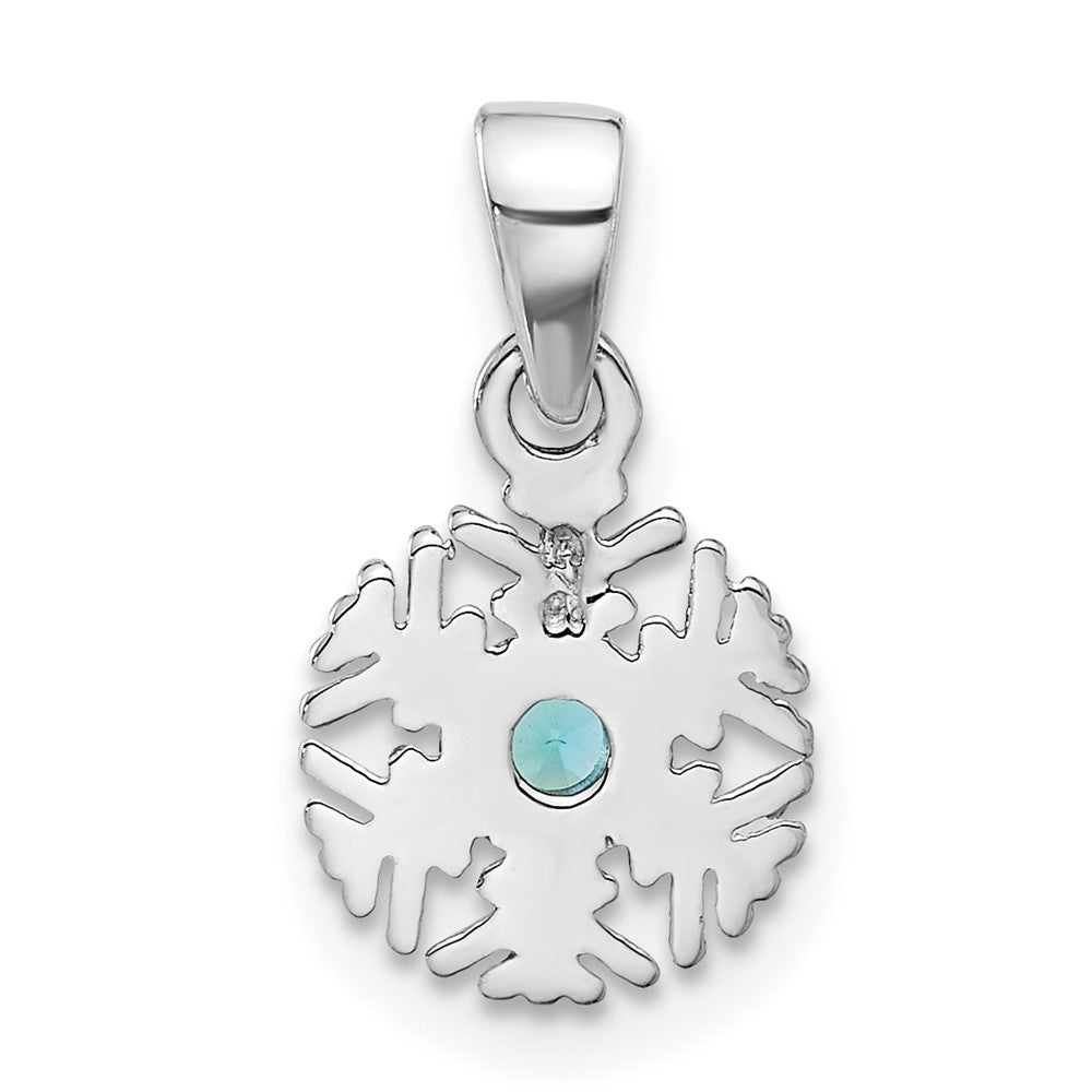 Sterling Silver Rhodium-Plated Aqua CZ Snowflake Pendant