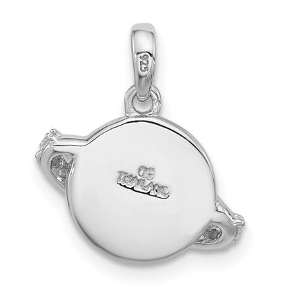 Sterling Silver Rhodium Plated Polished Round Blue Enamel CZ Planet Pendant