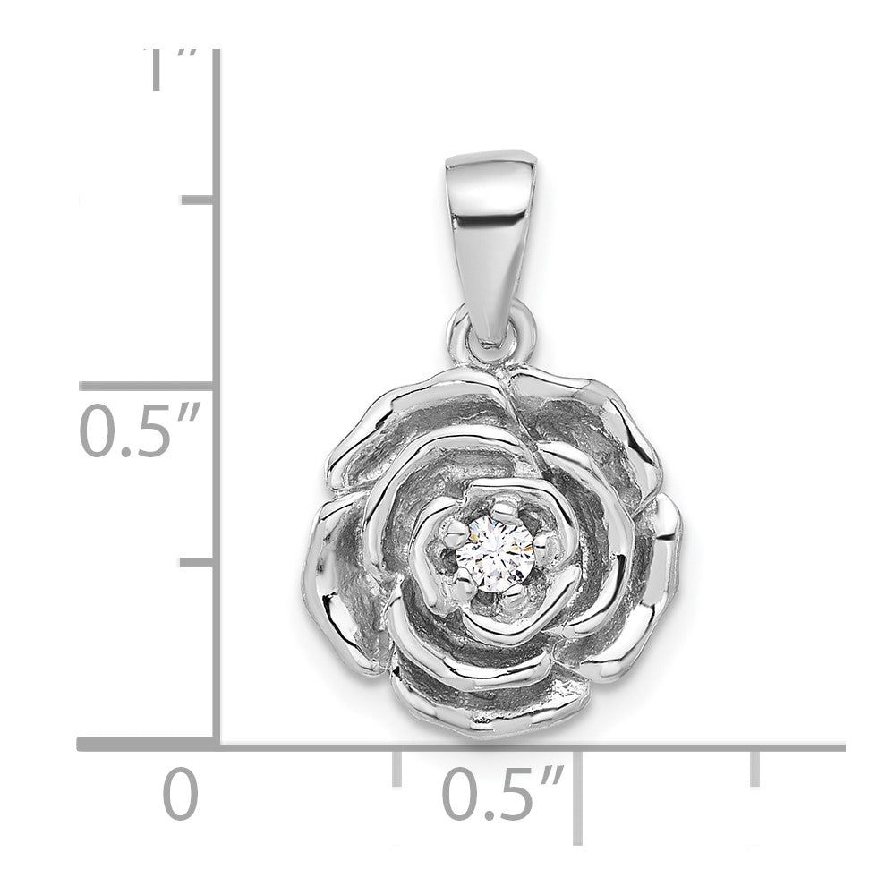 Sterling Silver Rhodium-Plated CZ Flower Pendant