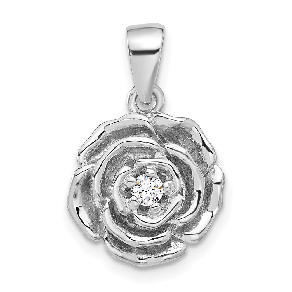 Sterling Silver Rhodium-Plated CZ Flower Pendant