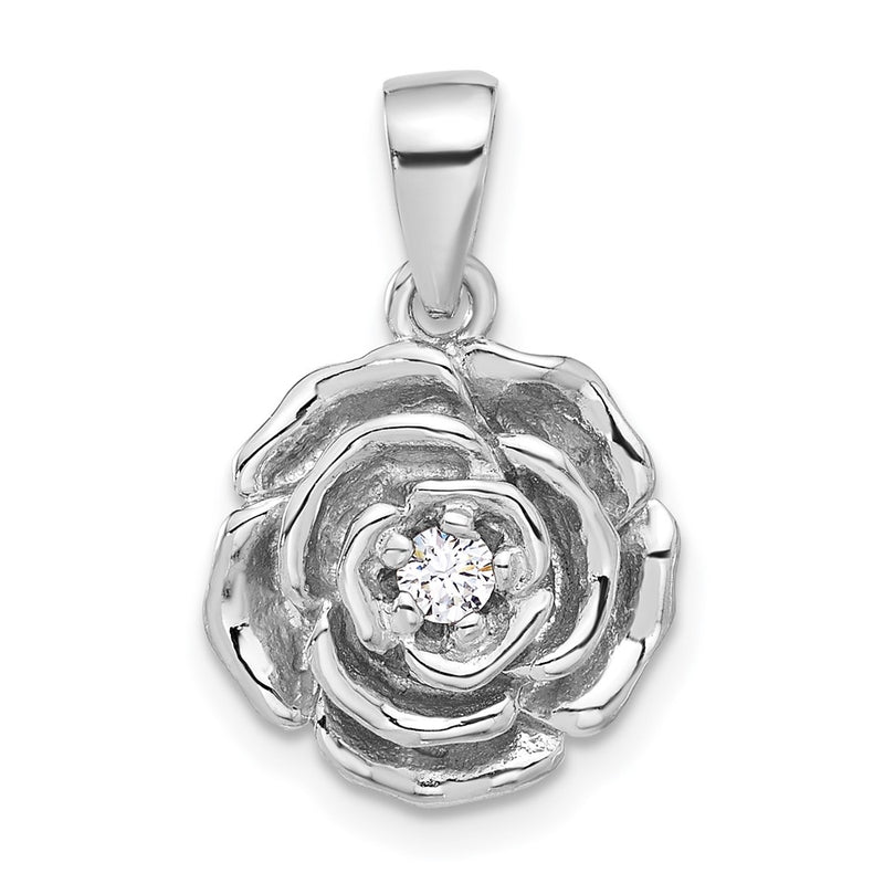 Sterling Silver Rhodium-Plated CZ Flower Pendant