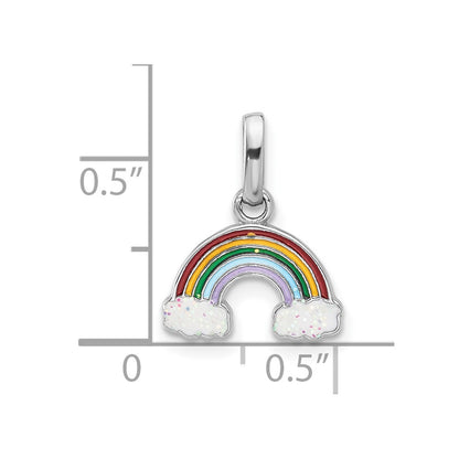 Sterling Silver Rhodium-Plated Enameled Glitter Rainbow Pendant