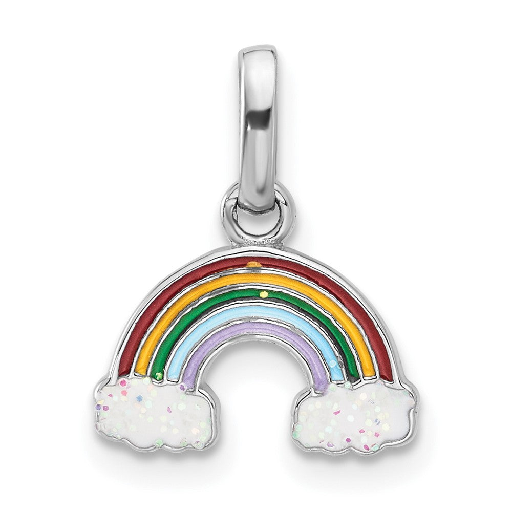Sterling Silver Rhodium-Plated Enameled Glitter Rainbow Pendant