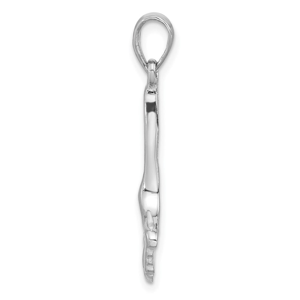 Sterling Silver Rhodium Plated Polished Grooved Ginkgo Leaf Pendant