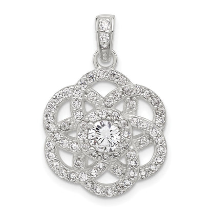 Sterling Silver E-Coated CZ Flower Pendant