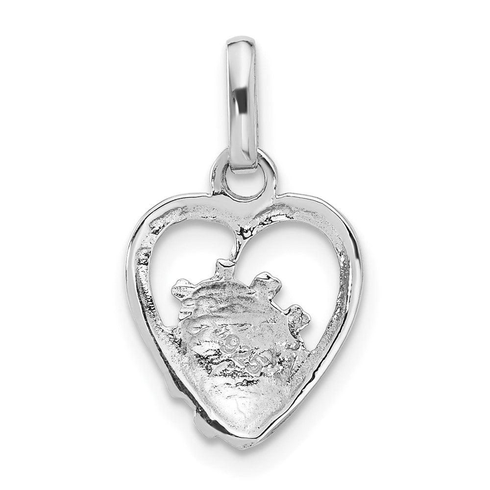 Sterling Silver Rhodium-Plated Enameled Ladybug in Heart Pendant
